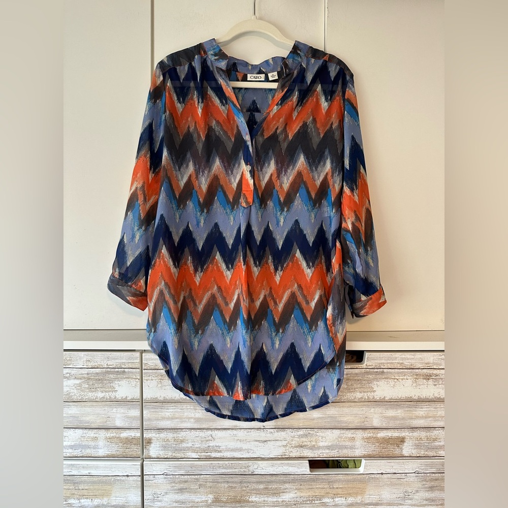🌈 Cato Chevron Print Sheer Tunic Blouse Medium 🌈